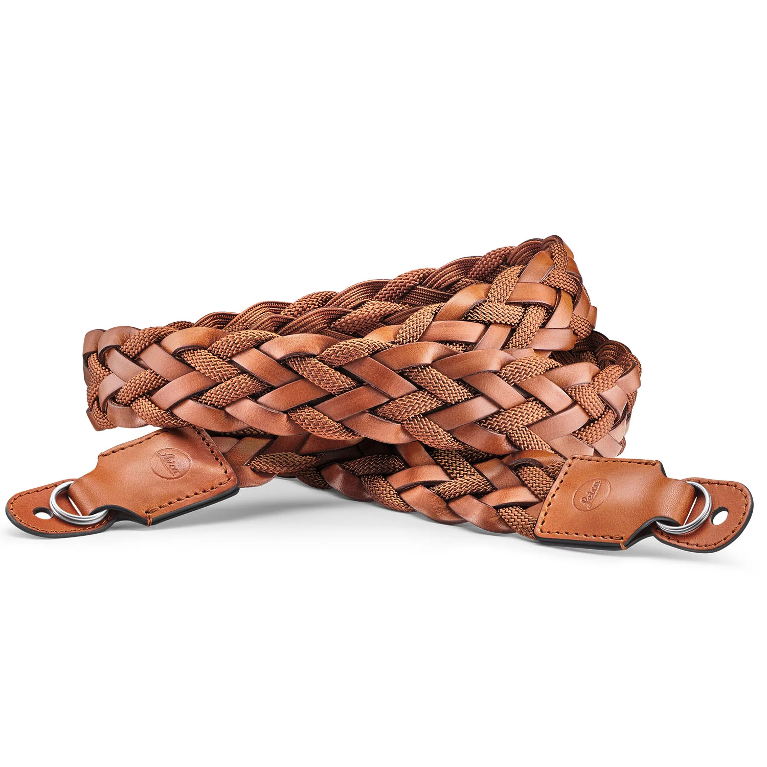 Leica Carrying Strap, Flat Braided Rayon & Leather Cord, Cognac